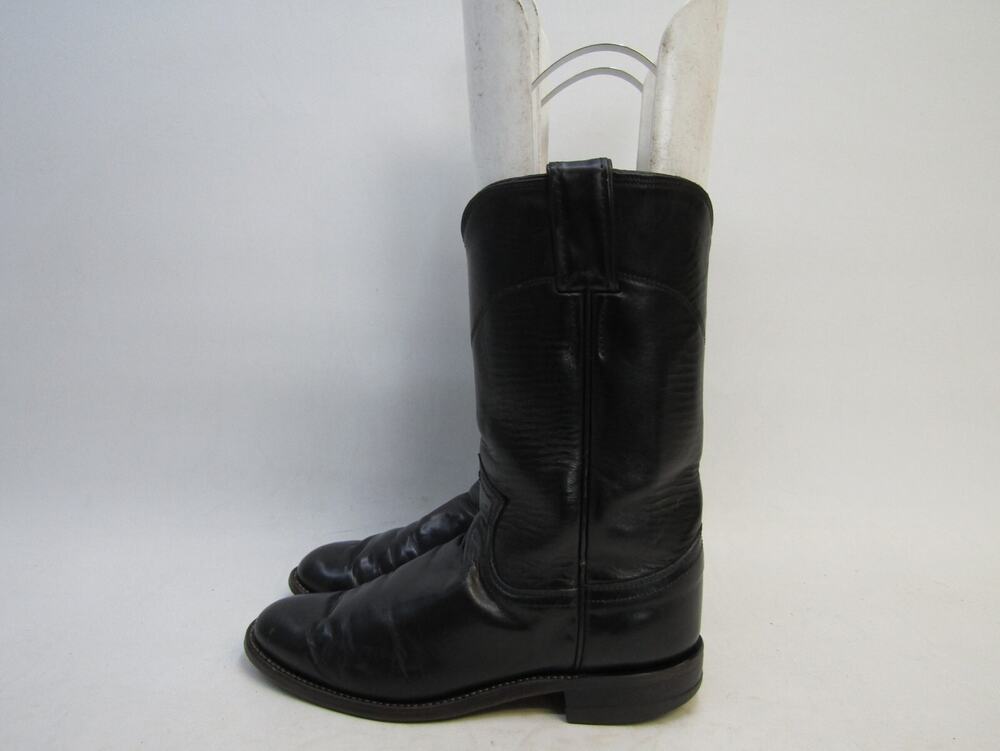 Justin Womens Size 5.5 B Black Leather Roper Cowboy Western Boots